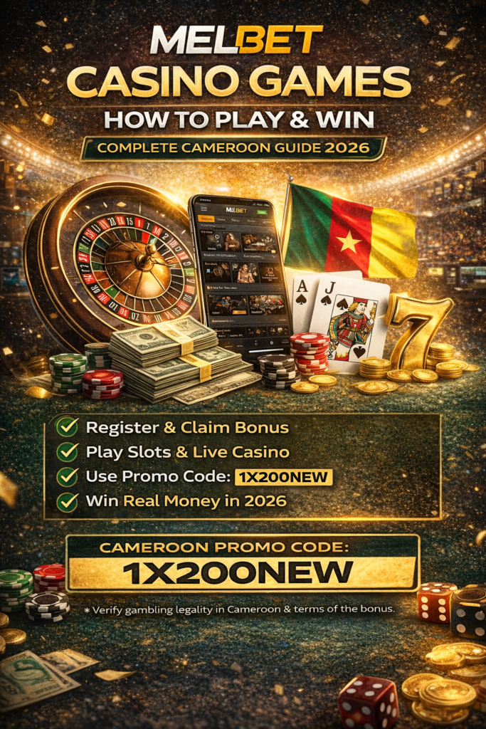 Melbet Casino Games Cameroon 2026 welcome bonus promo code 1X200NEW slots and live casino guide
