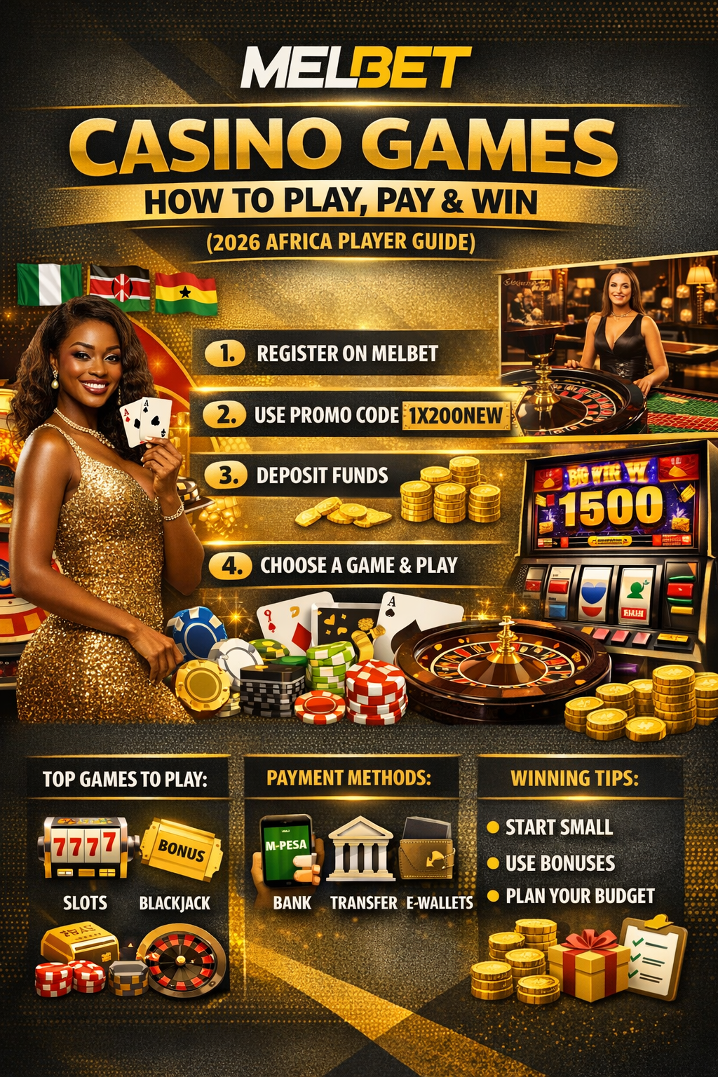 Melbet casino games Africa guide showing how to play win and deposit 2026