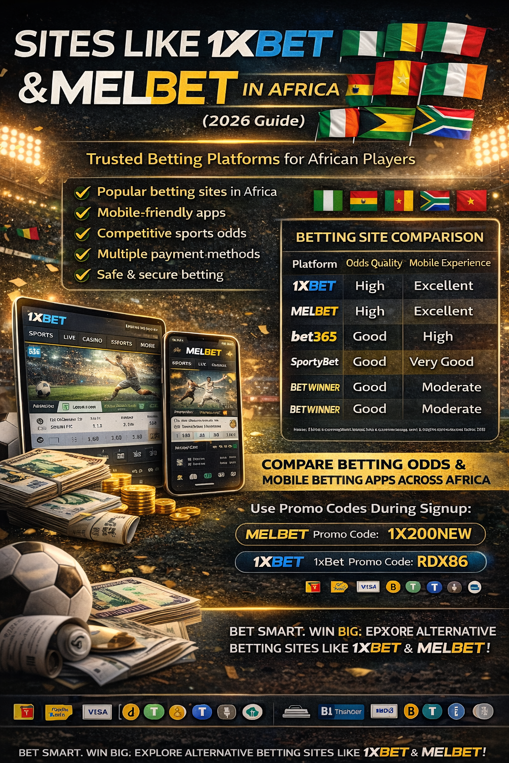 sites like 1xbet and melbet in africa betting platforms