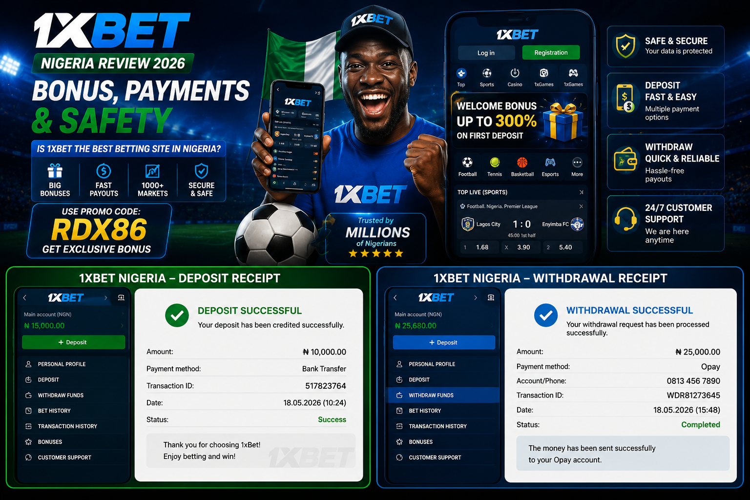 1xBet Nigeria homepage mobile betting interface