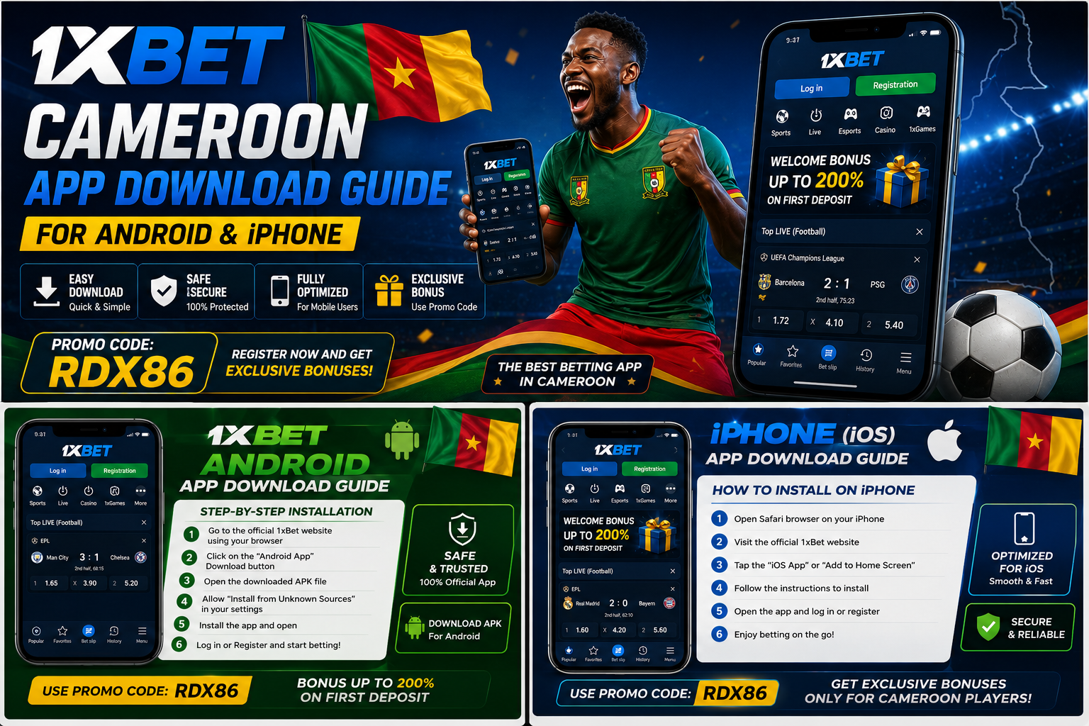 1xBet Cameroon app download screen on Android