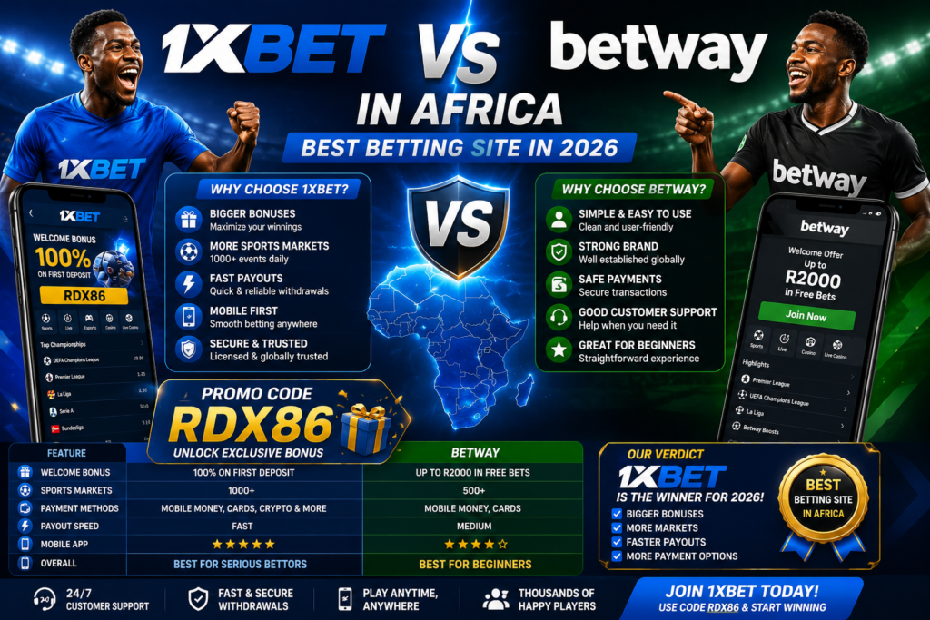1xBet vs Betway comparison banner Africa